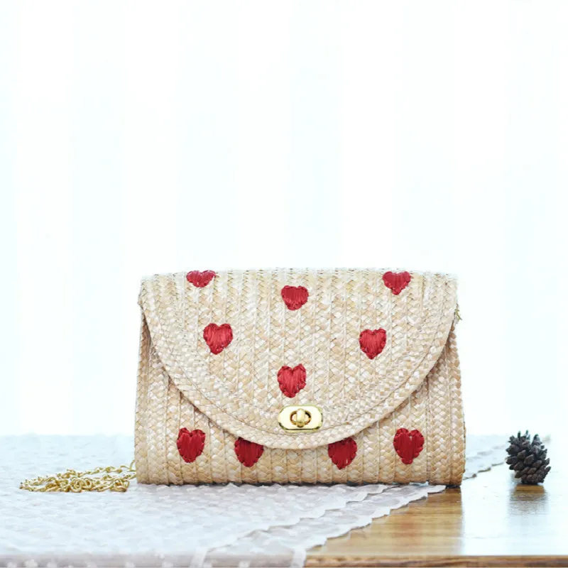 Handmade Natural Straw Weave Cherry Embroidery Totes Quality Vacation Woman Bag Hawaii Holiday Style Lady Lovely Flower Handbag | Багаж и