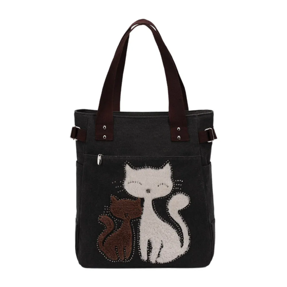 Новая модная женская сумка Холщовая Сумка с милой кошкой и аппликацией