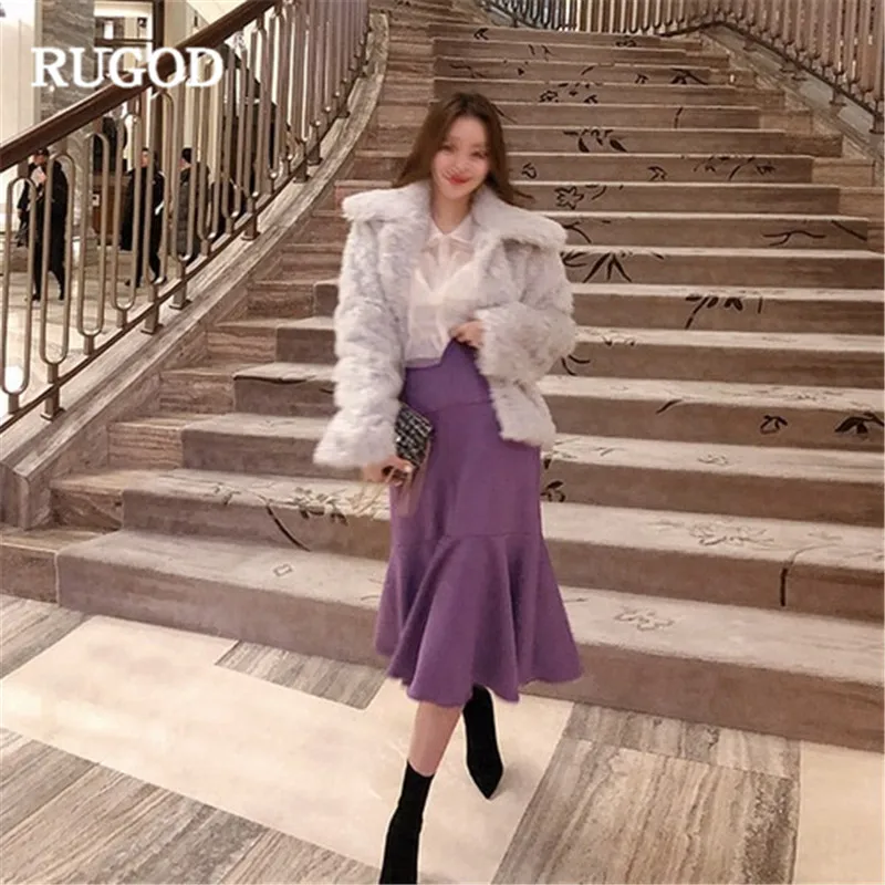 Женская плиссированная юбка RUGOD винтажная облегающая фиолетовая офисная до