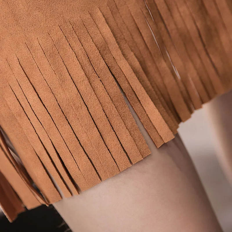 Женская винтажная облегающая мини-юбка из искусственной замши с кисточками