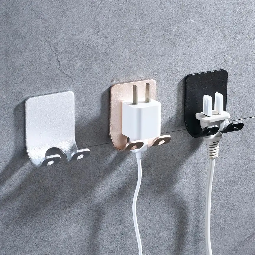 

3pcs/Pack Aluminum Home Office Wall Powerful Adhesive Metal Power Plug Socket Holder Hanger Wall Storage Hook High Quality