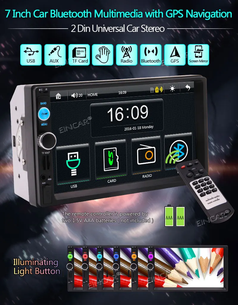 Автомобильный стерео Bluetooth радиоприемник FM AM RDS видеоплеер Многоязычное головное