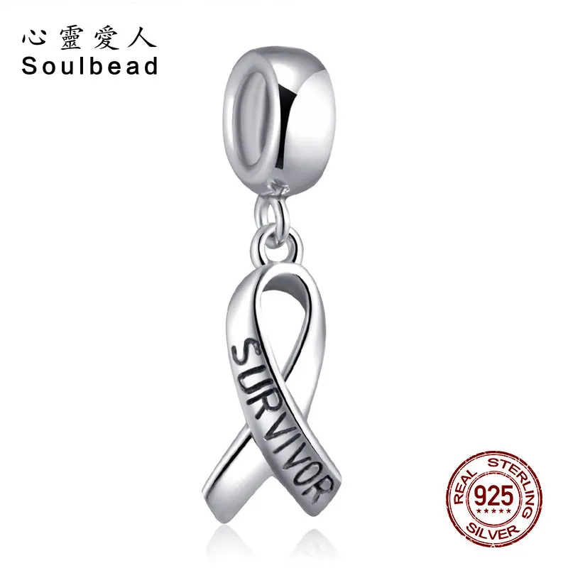 Soulbead 925 Sterling Silver Cancer Awareness SURVIVOR Ribbon Charms Fit Original DIY Pendant Beads Women Gifts | Украшения и