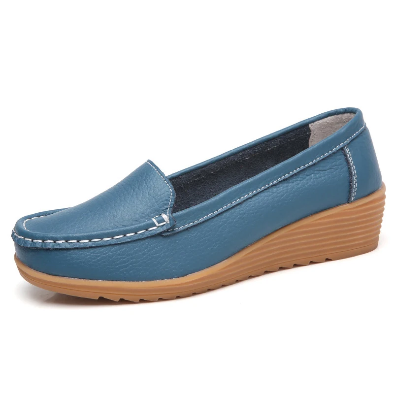 Light blue Г., новые модные женские туфли на плоской подошве туфли-оксфорды без застежки с круглым носком на танкетке женская повседневная обувь на платформе - Цвет: Light blue