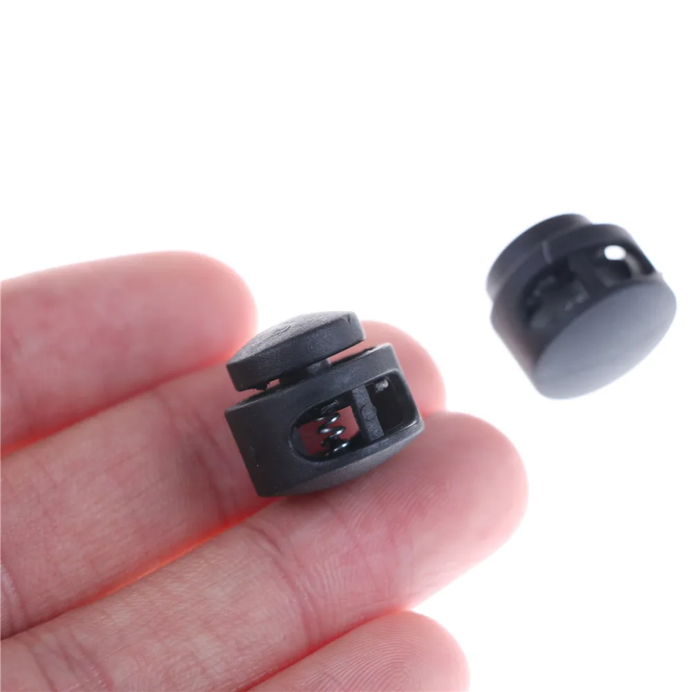 

10pcs/lot Double Holes Black Spring Stop Plastic Lanyard Cord Locks End For Shoe Decorations