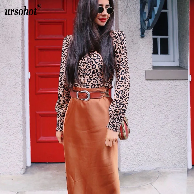 Ursohot спинки Leopard Блузка Для женщин квадратный воротник Короткие Футболка женская