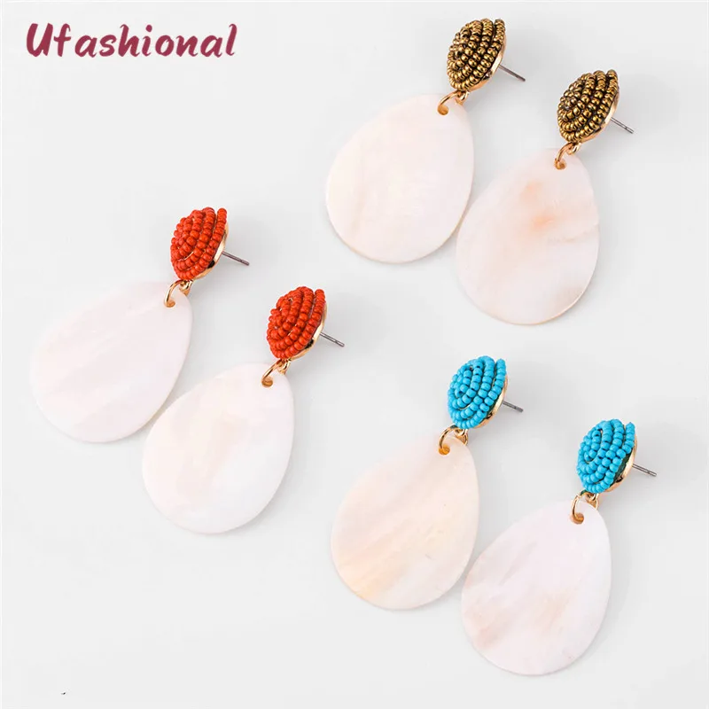 Fashion Earrings For Women Shell Pendant Acrylic Beads Accessories Brincos Mujer Moda Zinc Alloy Asymmetric Femme Dangle Earring | Украшения