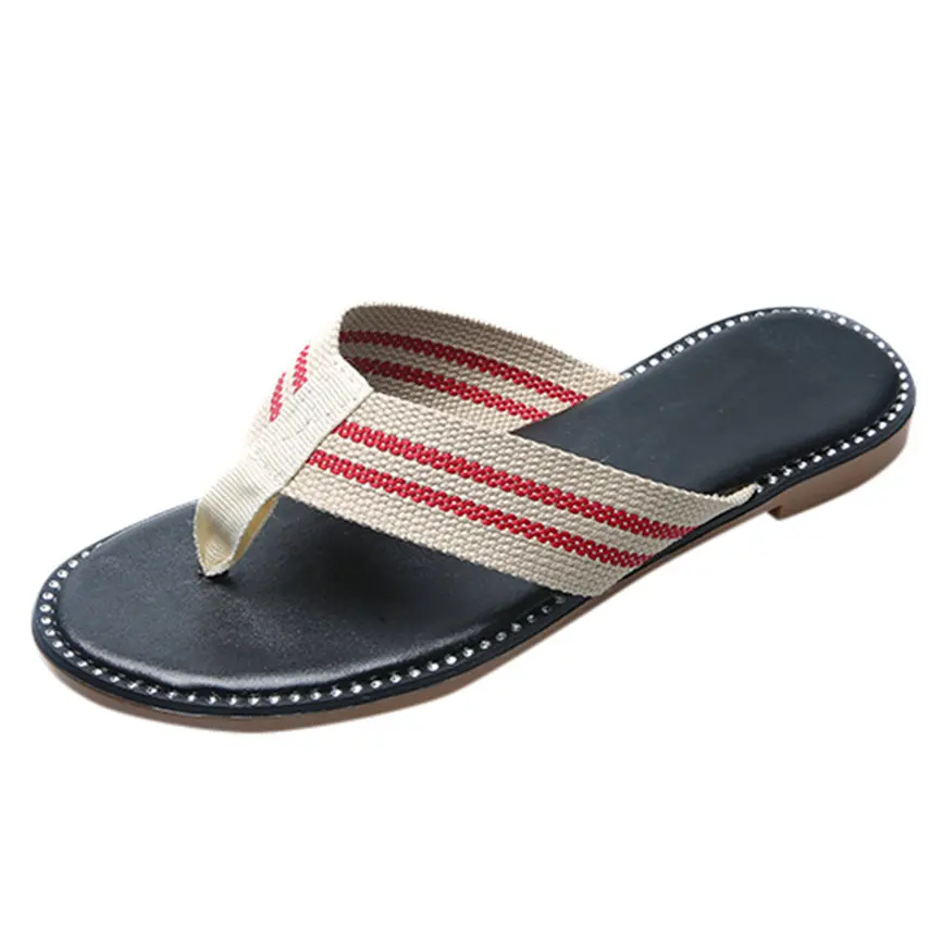 Женские шлепанцы летние женские в полоску национальном стиле пляжные вьетнамки
