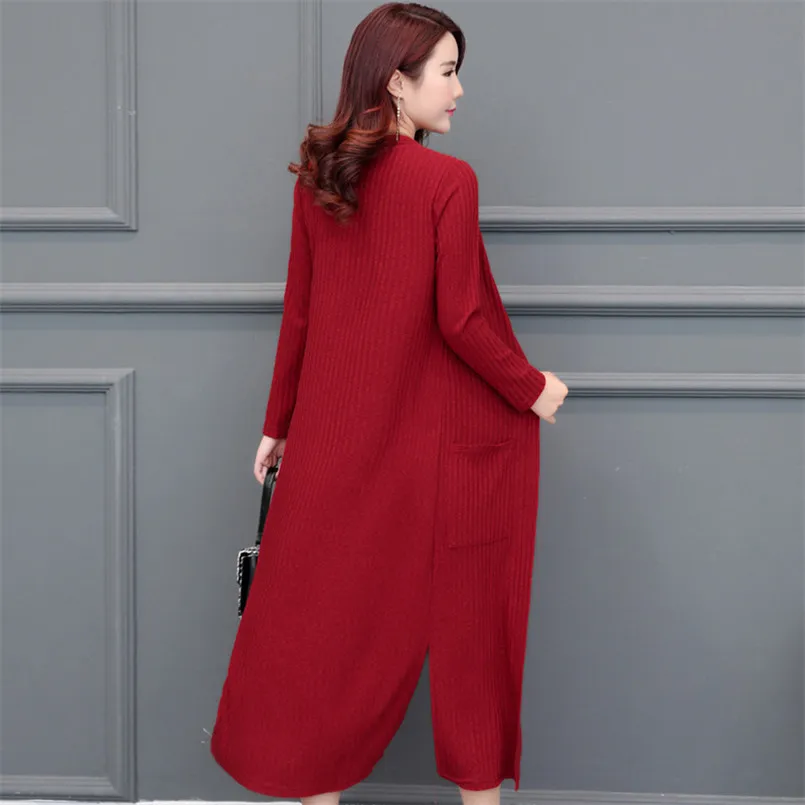 2019 Korean Fashion Long Knit Sweater Women Kimono Cardigan Autumn Full-Sleeved Slim Burgundy Black Red Jacket Coat |