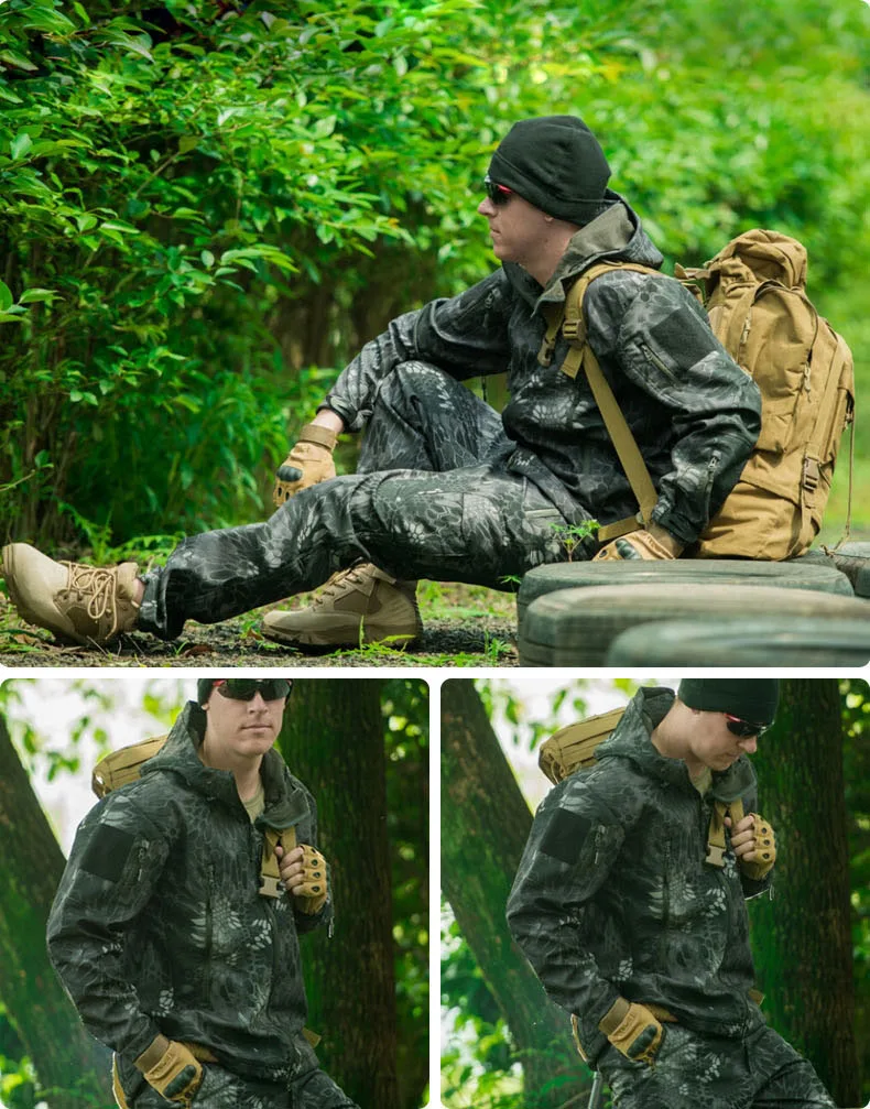 Военный TAD камуфляж тактические костюмы зима осень водонепроницаемый флис Акула кожа мягкая оболочка куртка набор мужская верхняя одежда BF05
