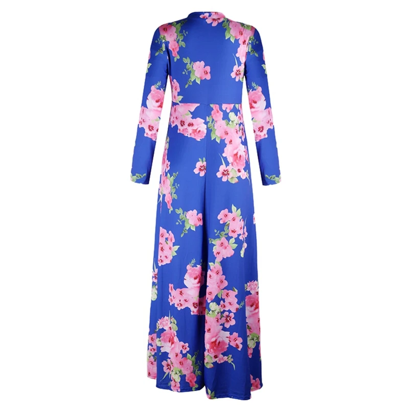 

New Summer Women Maxi Long Dress Plus Size V Neck Long Sleeve Floral Pattern Aline Dress