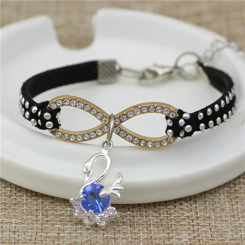 2 стиля женский браслет Бесконечность позолота CZ кристалл лебедь с подвеской для
