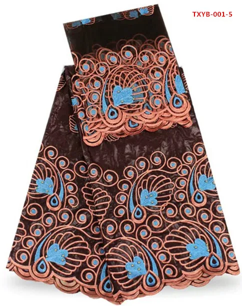 Африканский Базен Riche Getzner в белый с зеленым вышивка 5 ярдов соответствует 2 Тюль