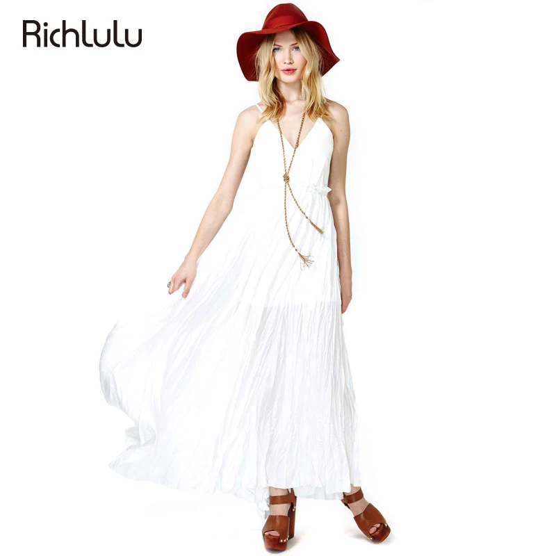 Richlulu однотонные белые модные платье-комбинация Для женщин без рукавов с
