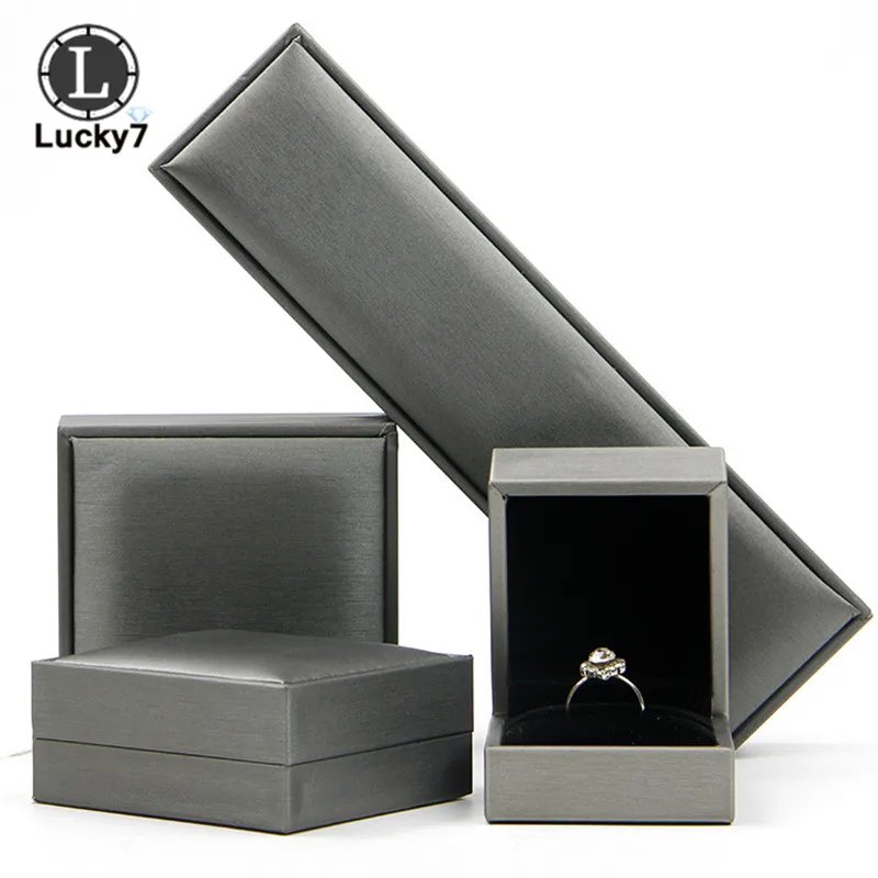 Высококачественная серая матовая кожаная шкатулка для ювелирных изделий чехол