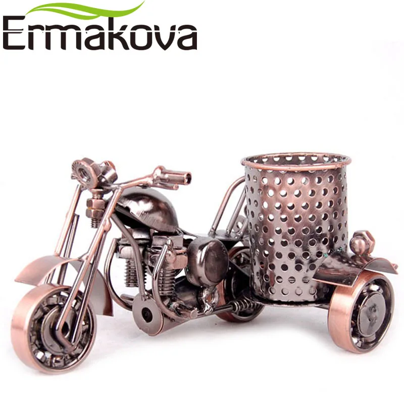 ERMAKOVA металлический мотоцикл модель ручной работы Ручка Контейнер ретро карандаш
