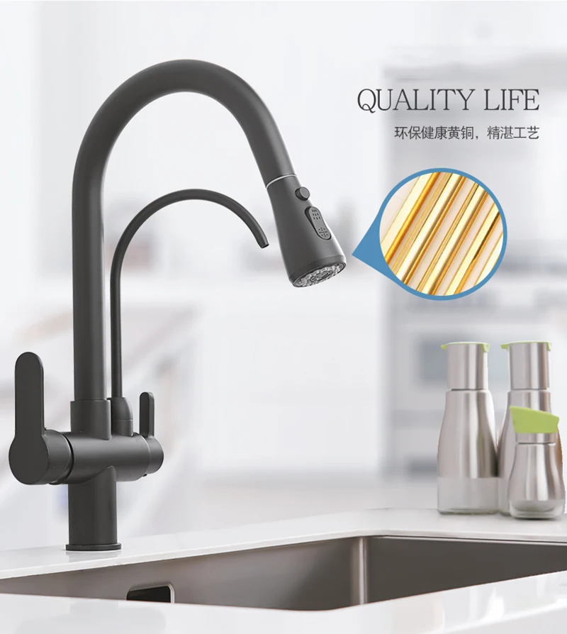 Filter  Кухня  Faucets Deck установка вращающийся холодной и горячей Water Dual кран смесителя фильтруют водопроводной для Кухня смеситель