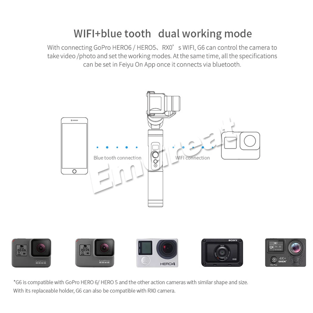Ручной Стабилизатор FeiyuTech Feiyu G6 Водонепроницаемый Wifi + OLED экран с синим зубом для