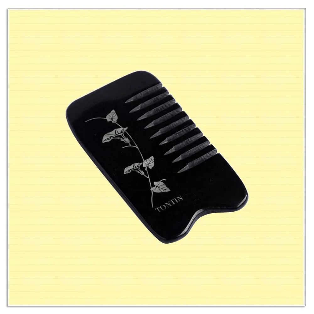 Comb with 8 tooth Резные цветы Buffalo Horn beauty Gua sha инструмент для выскабливания тонких рук ног для похудения v-образная линия Массажная пластина для лица Guasha - Цвет: Comb with 8 tooth