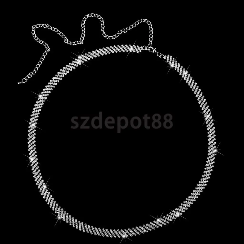 Косой Кристалл 5 ряд дамы талии цепи пояс в серебре | Аксессуары для одежды