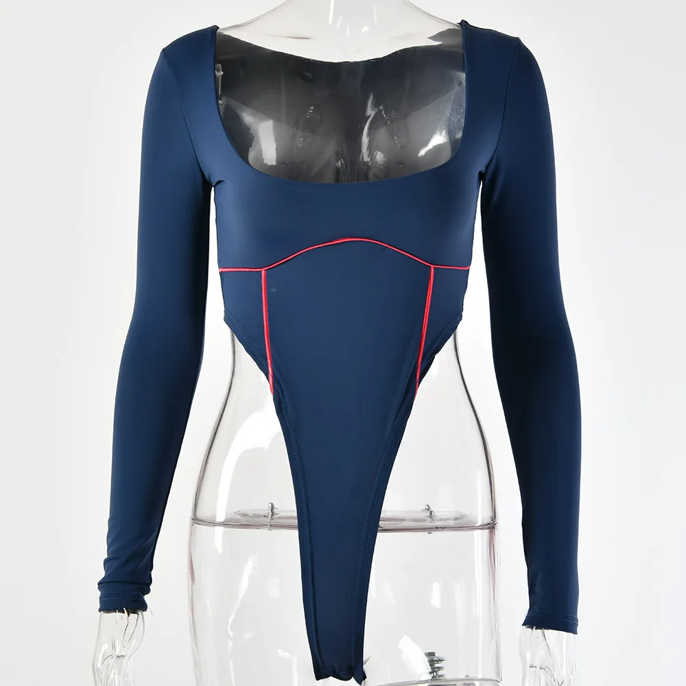rose red bodysuit Julissa mo полосатый лоскутный сексуальный боди Женский Летний Облегающий комбинезон с длинным рукавом цельный базовый Женский Топ s для фитнеса - Цвет: rose red bodysuit
