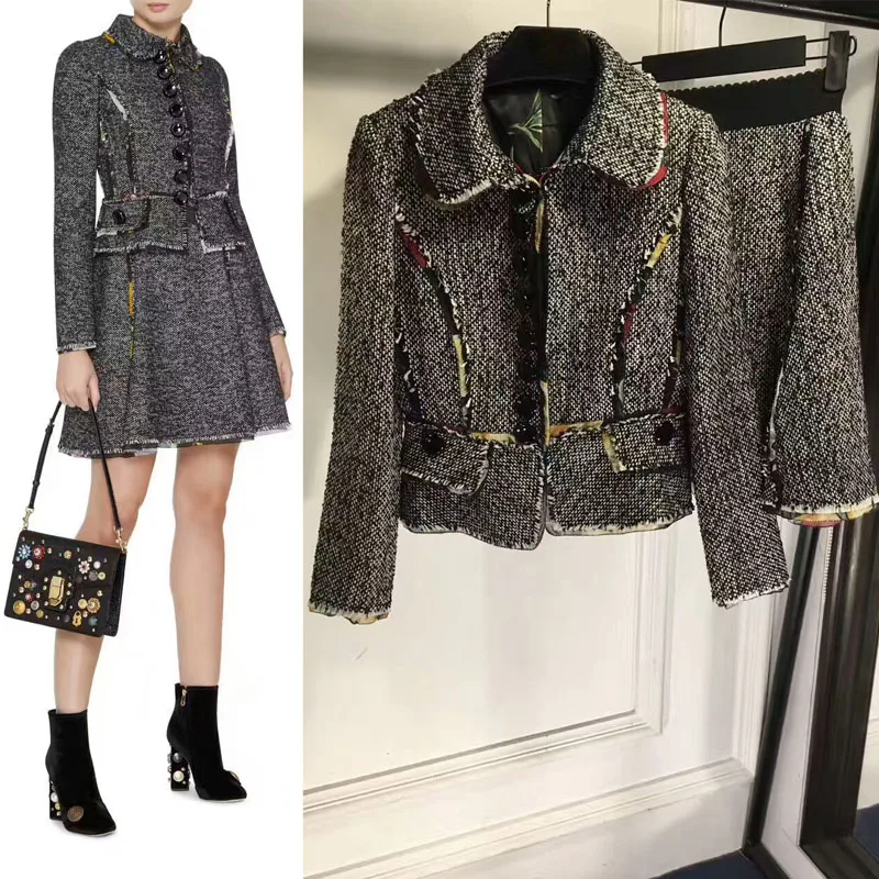 Элегантный пиджак и юбка удивительный твидовый комплект из двух предметов