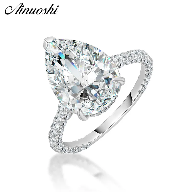 AINOUSHI 5 карат Капли воды Имитация Diaond 925 пробы Серебряное обручальное кольцо с грушей юбилейное кольцо pero llama