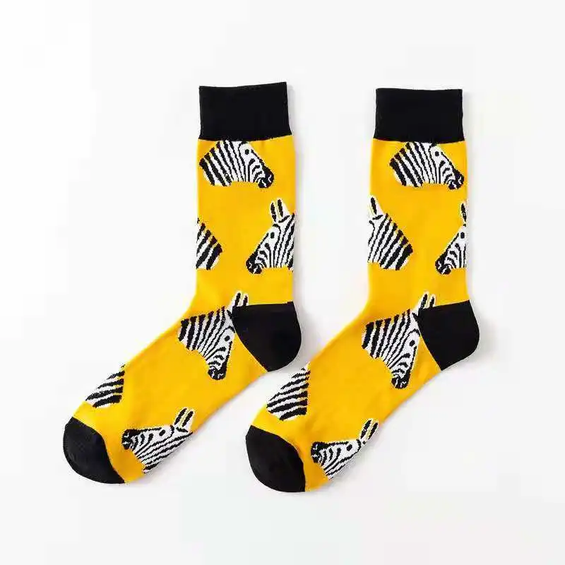 Zebrahead PEONFLY, мужские носки из чесаного хлопка, Harajuku, цветные, веселые, забавные, с медведем, рыбкой, длинные, теплые, нарядные носки для мужчин, для свадьбы, рождественский подарок - Цвет: Zebrahead