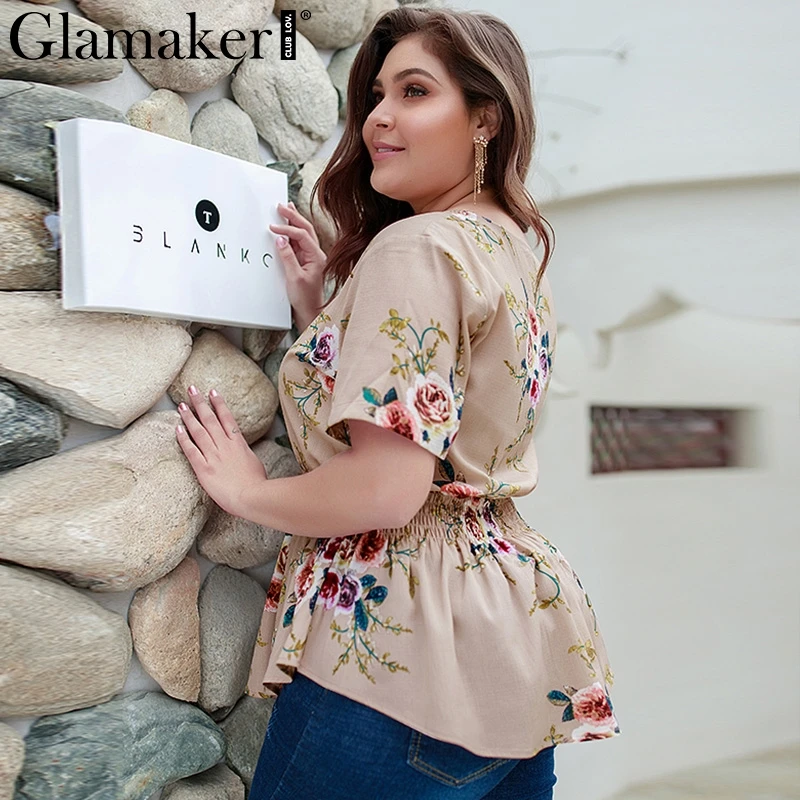 Женская шифоновая блузка с цветочным принтом Glamaker элегантная Праздничная в