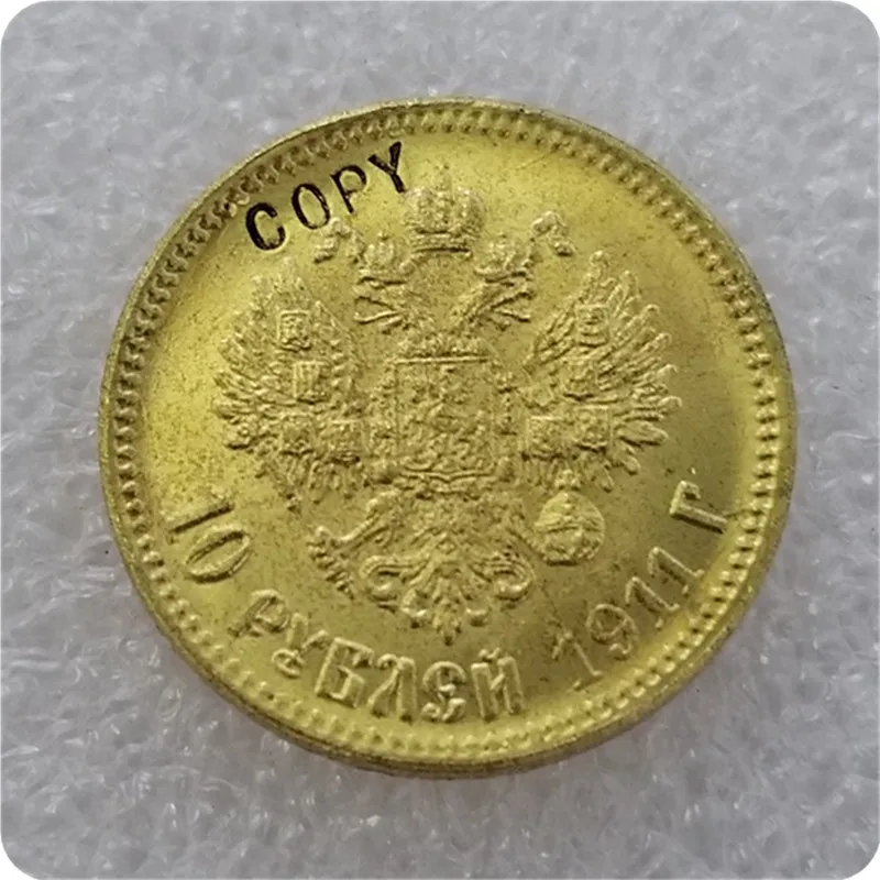 1898-1911 Россия 10 рубль царя Николая II золотая монета КОПИЯ - Цвет: 1911