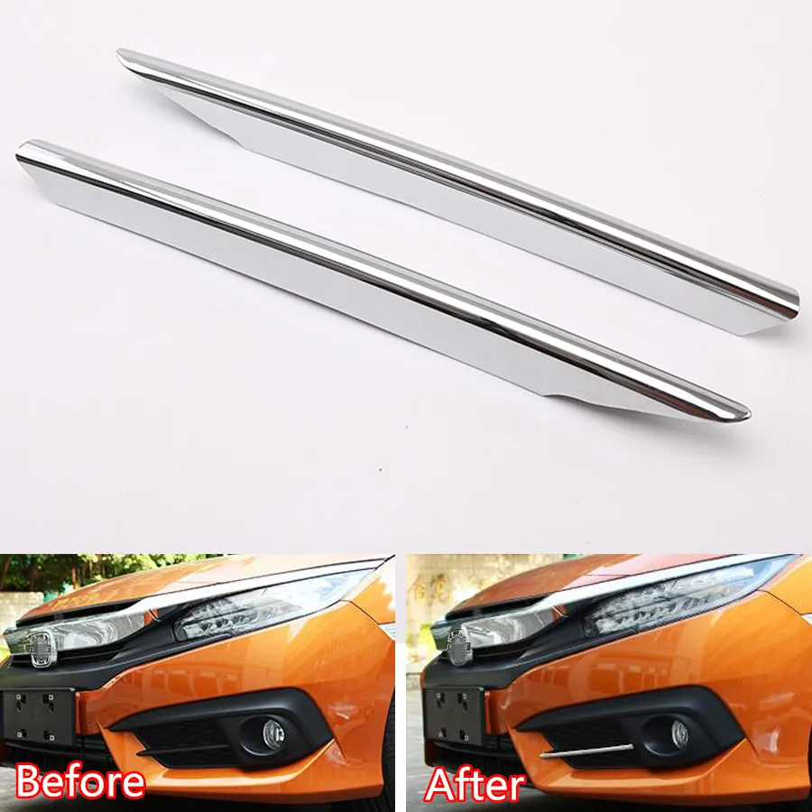 

YAQUICKA Auto Car Front Fog Light Lamp Decoration Strip Car-styling Trim Sequins Bezel For Honda Civic 2016 10TH Generation 2x
