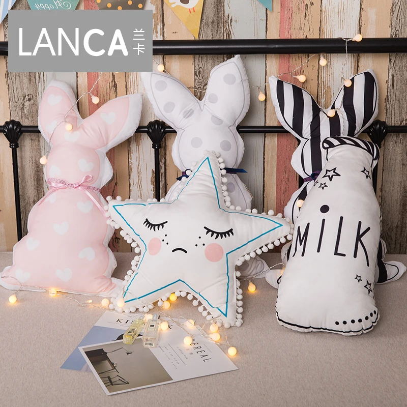 

Candice guo! cute plush toy personality star dog milk bottle rabbit soft cushion concise sofa pillow birthday Christmas gift 1pc