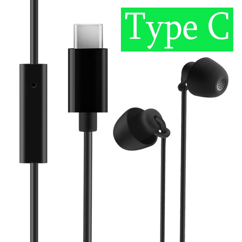 Type c black GOOJODOQ для Redmi Note, usb type C/3,5 мм, наушники в ухо, мягкая гарнитура, наушники для сна с микрофоном, наушники для iphone 8 - Цвет: Type c black