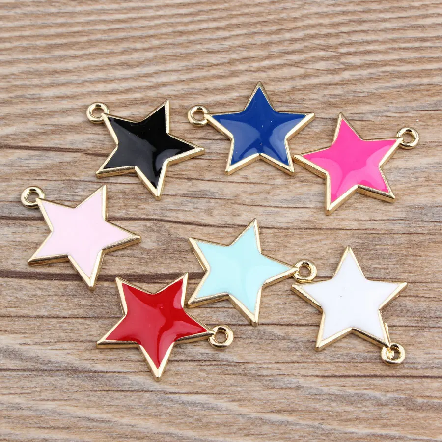 

Mix Colors Jewelry Star Shape Oil Drop Alloy Bracelet Charms Big Size Metal Pendants For Diy Phone Bracelets 50pcs/lot 25*30mm