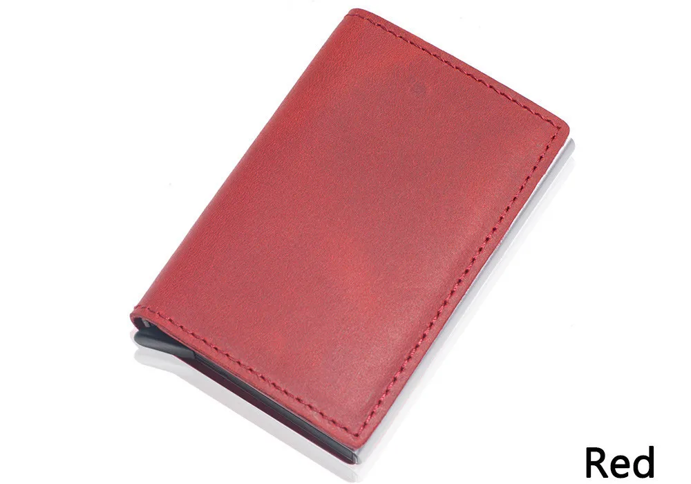red VM Мода KISS RFID Блокировка натуральная кожа Алюминиевый металлический бизнес ID Slim тонкий чехол для карт мини кошелек для мужчин - Цвет: red
