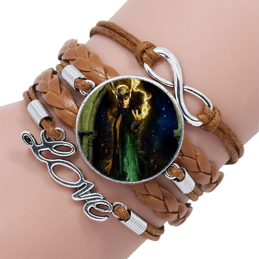 Женский многослойный браслет Maxi Loki God Of Mischief черный/коричневый кожаный с