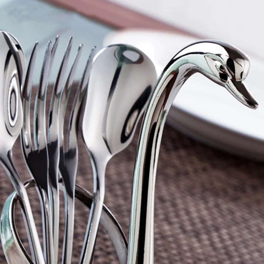 

Hotel Steel Table Flatware Dinnerware Sets Swan Cutlery Stainless Comping Luxury Dinnerware Faqueiro Inox Tableware Set 50N0030