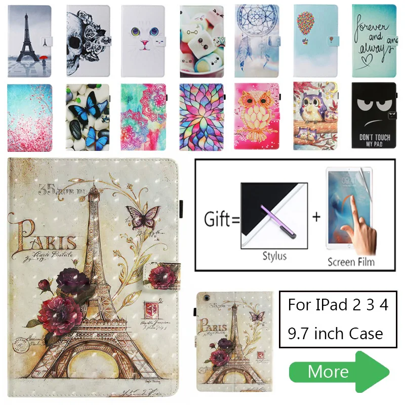 

Для iPad 2, 3, 4, чехол, с рисунком Совы бабочки кошки шаблон PU кожаный чехол для iPad2/3/4 Coque смарт-подставка для iPad 3 9,7 дюймов Капа