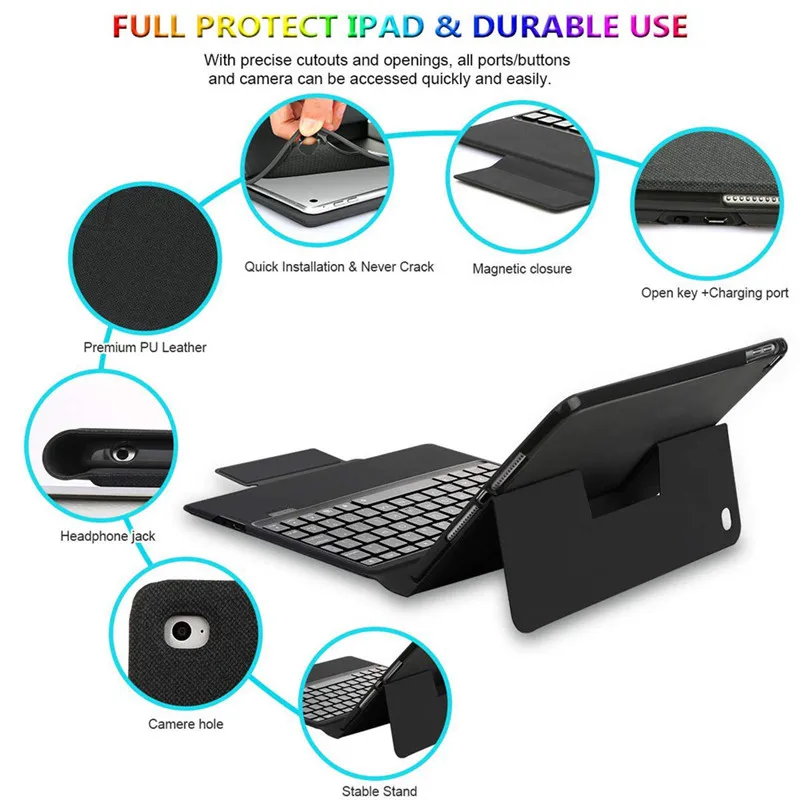 Чехол с клавиатурой для iPad Pro 10 5 2019 тонкий умный чехол 7-цветной подсветкой и