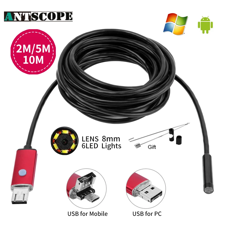 Antscope эндоскопа 5 м HD 8 мм USB Android Камера OTG endoscopio обнаружить endoskop kamera | Безопасность и