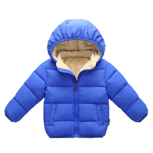 Blue Зимнее пальто для маленьких мальчиков и девочек 1-4 лет; Детские теплые куртки с подкладкой из бархата; Верхняя одежда с капюшоном на хлопковой подкладке; одежда для детей - Цвет: Blue