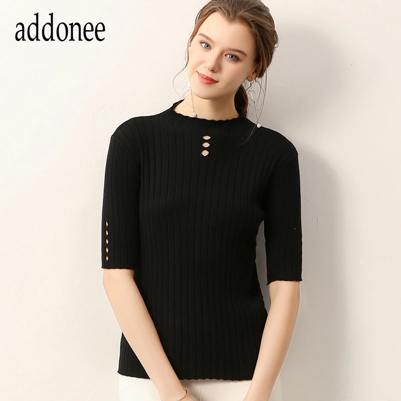 Spring Summer Autumn New Style Cashmere Fiber Women Lady Short Sweater Wild Solid Fashion Sexy Flexible Big Size O-Neck Cotton | Женская