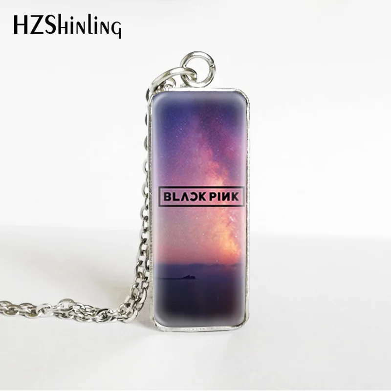 10 Hot Kpop Group Blackpink Lisa Rose Jennie Jisoo Rectangle Necklace Glass Cabochon Pendant Rectangle Necklace Jewelry Gifts - Окраска металла: 10