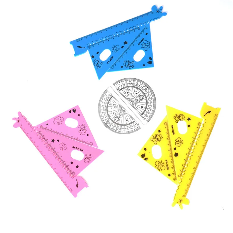 

4 pcs/set Cute Cartoon Giraffe Ruler Straight Ruler / Triangular Ruler / Protractor Junior School Ruler Set for Kids Stationery