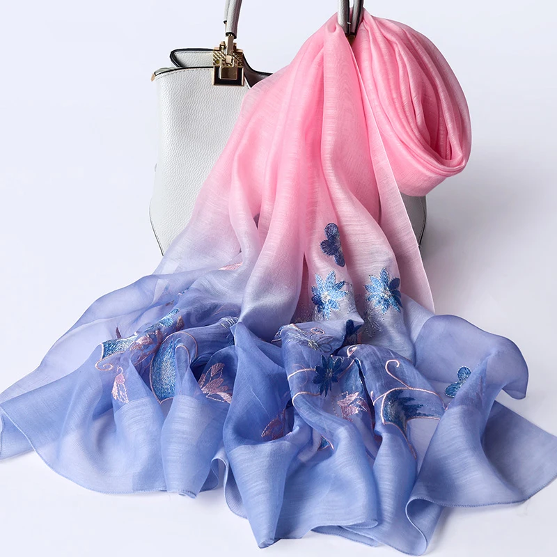 Silk Wool Blending Scarf Women Floral Embroidery 2019 Oversize Shawls and Wraps for Ladies Long Shawl Foulard Scarves |