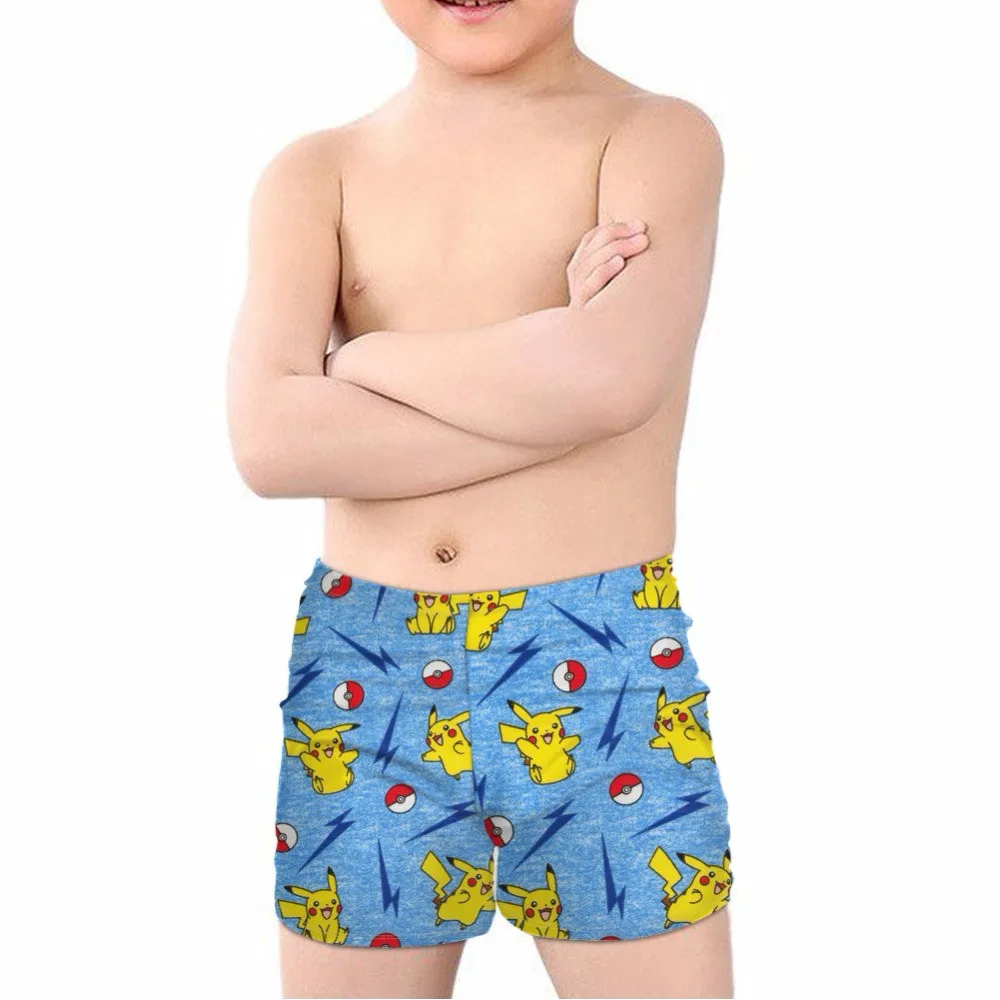THIKIN Amine Cute Cartoon Pokemon Pikachu Print Kids Boys' Swimming Trunks Summer Beachwear Children Swimsuits Elastic