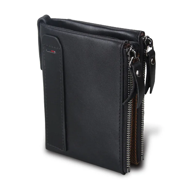 Короткий кошелек из натуральной кожи с двойной молнией и RFID защитой|purse male|brand walletf