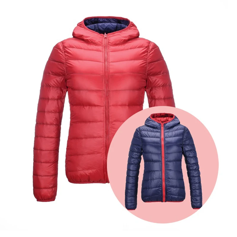 Новинка осенне зимняя женская Двухсторонняя куртка на белом утином пуху ультра