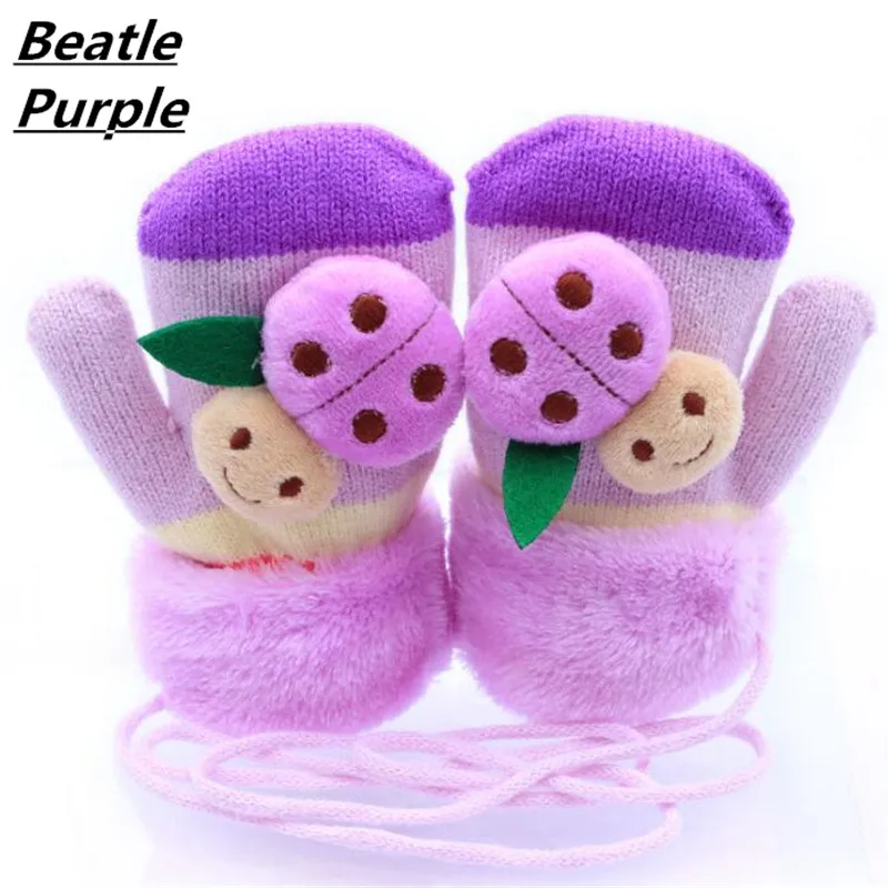 Детские зимние теплые перчатки милые вязаные варежки из шерсти кролика с героями