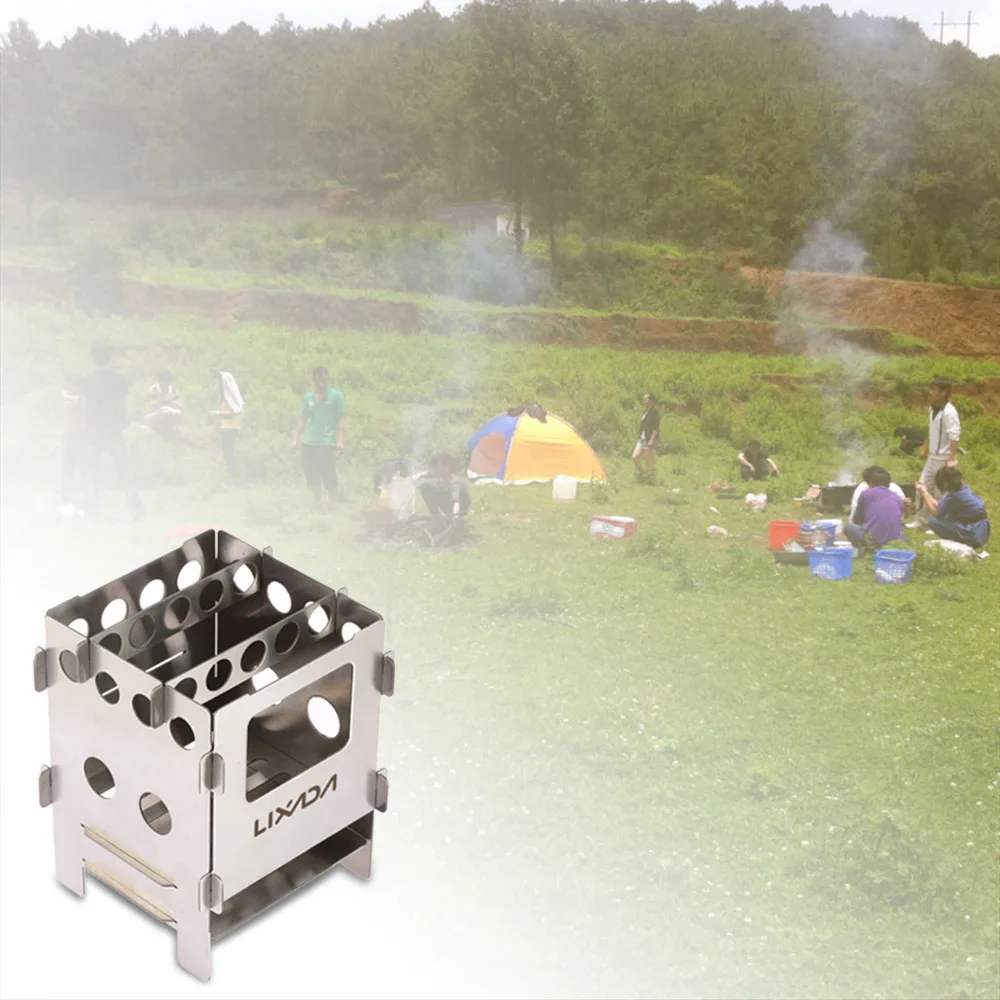 

Folding Outdoor Stove Camping Wood Stove Titanium Portable Stainless Steel Solidified Fuel Stove For Camping Cooking Picnic BBQ